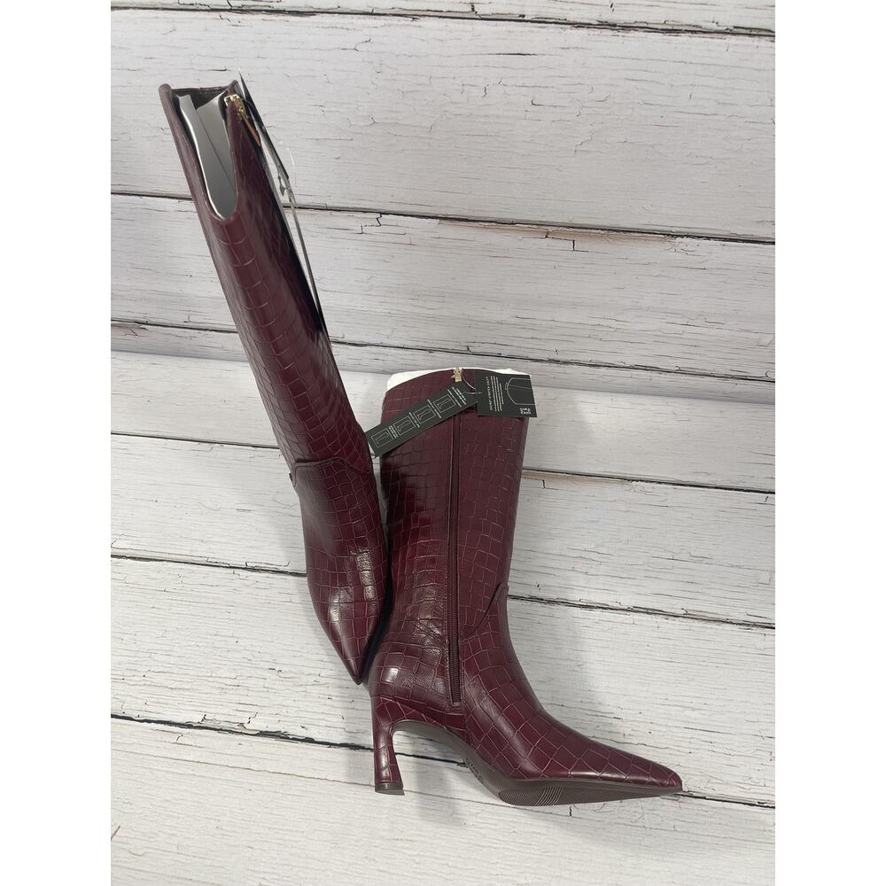 Naturalizer Emily Boots Womens Size 8W Cranberry Red Leather Knee High Stiletto - Picture 13 of 16
